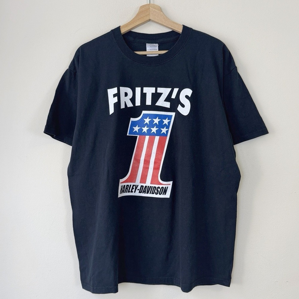 Vintage Y2k Harley Davidson Fritz's Motorcycle Bridgeport Black Tee Shirt Large